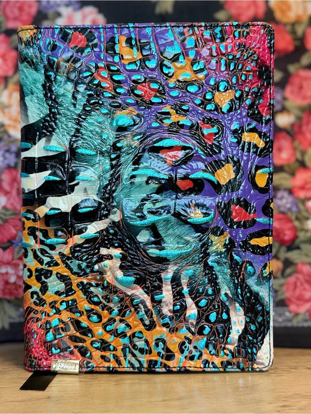 Brahmin Stampede Multicolor Turquoise Purple Orange Croc-Embossed Journal